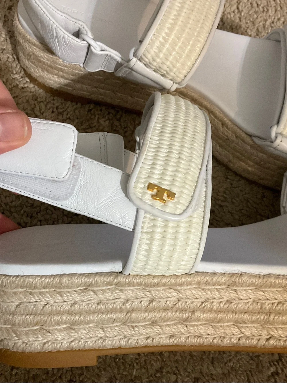 Tory Burch White Platform Espadrille Sandals with Woven Straps